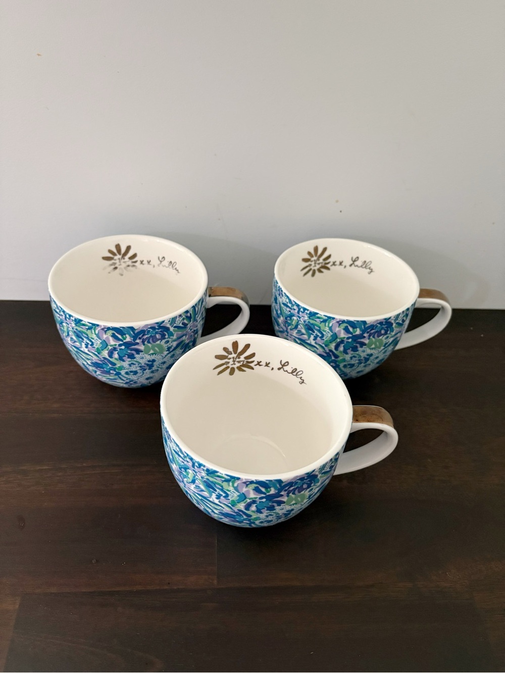 Lily Pulitzer Floral Blue Ceramic Mugs - Set of 3 - Picture 3 of 11